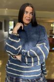 Big Softie Stripe Funnel Grunge Knit Denim
